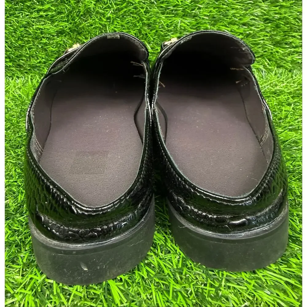 Mens EU 45 US 11.5 Black Crocodile Embossed Patent Gold Bit Dress Loafer Shoes